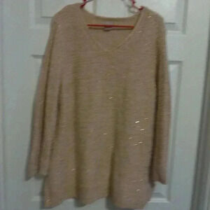 Chico's Cream V Neck Sequined Sweater / Size 3 - US Size XL